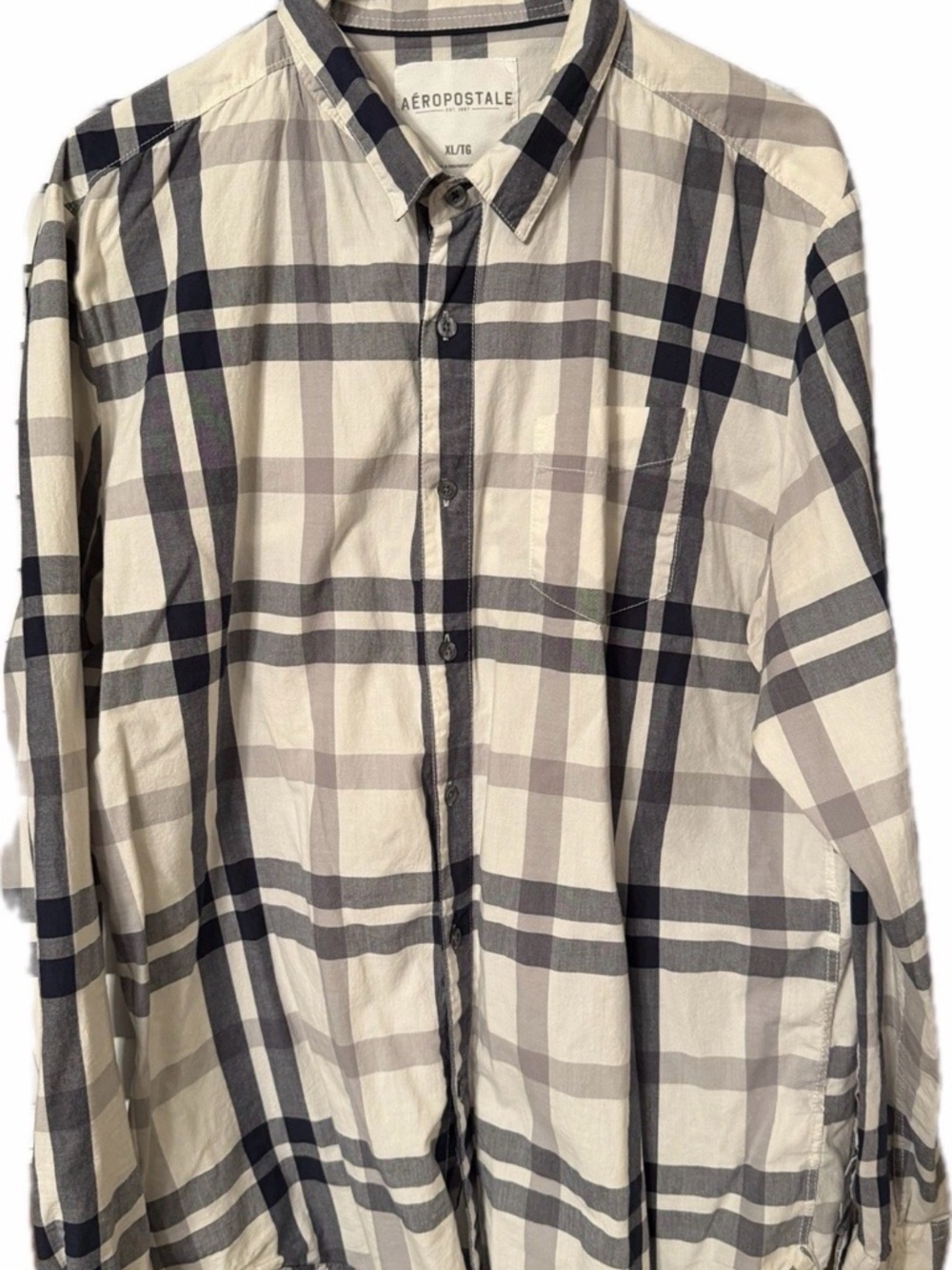 Aeropostale Men’s XL Button White/Blue Plaid Shirt